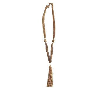 Vintage Tassel Necklace Gold Tone 20” Long Rope Chain Unique